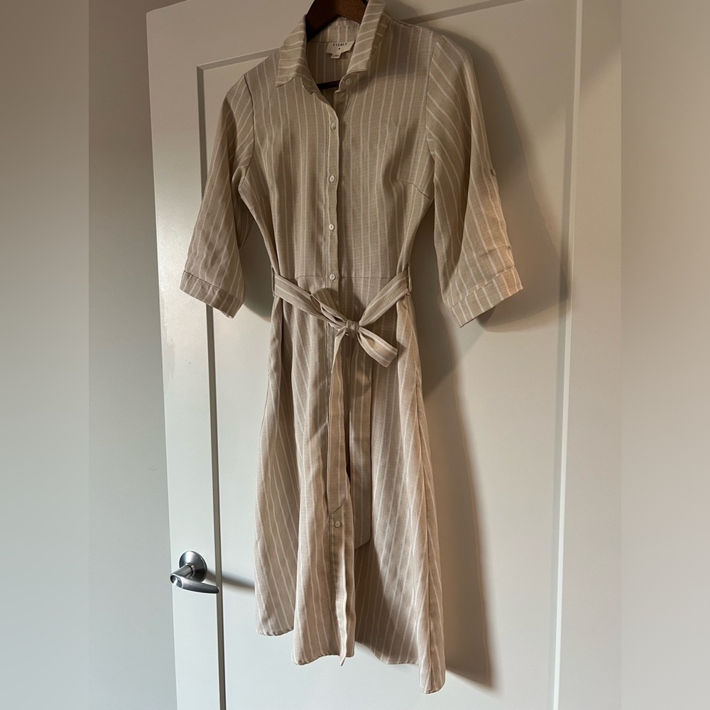 🤍Cream/White Stripe Button-Up Shirt Dress (Size S) - Picture 2 of 16